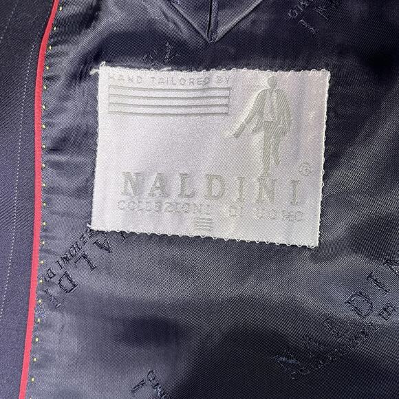 Naldini Blazer Mens 44 Navy Pinstripe Made in Italy Super 150s Wool 3 Button - Picture 13 of 15